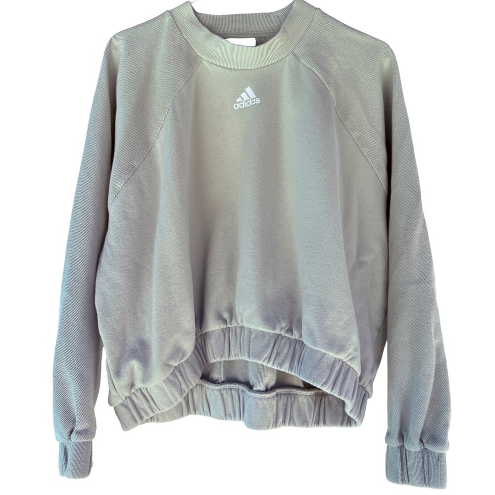 Adidas Cropped Sweatshirt Womens Large Sage Green H35843 Pullover Athleisure